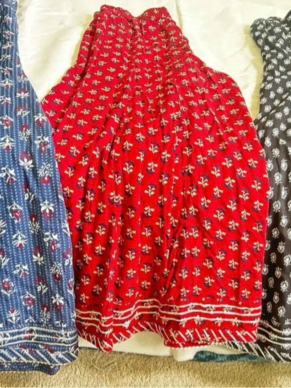 Red Floral Maxi Skirt with Smocked Waist